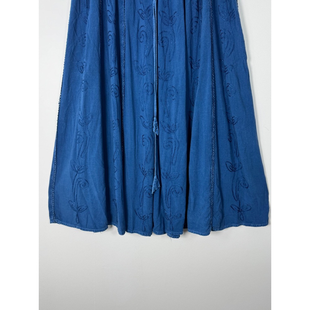 Boho Catalog Classics Womens 1X Midi Skirt Blue Embroidered Rayon Lace Tassel - Picture 5 of 7